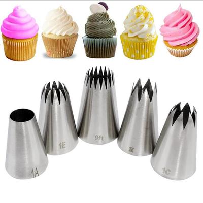 Set de sfaturi pentru decorare cremă prăjituri mari, din metal, 5 buc, unelte de patiserie, duză de glazură pentru țevi din oțel inoxidabil, decoratori de desert pentru cap de cupcake