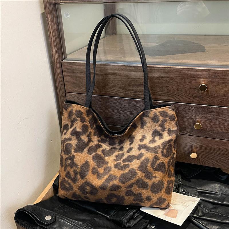 Vintage Stylish Leopard Print Tote Bag For Women Large Capacity Casual Shoulder Bag
