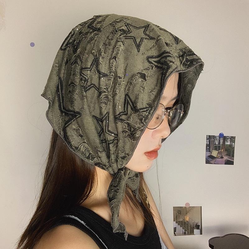 Falling Pool Knitwear Rhinestone Triangle Scarf: Y2K Style Cool Sweet Hip Hop Head Wrap Silk Scarf