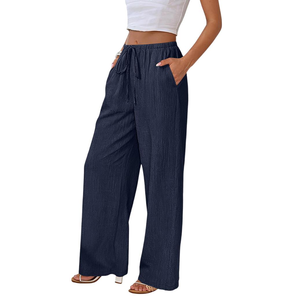 Women's Loose-fitting Wide-leg Pants, Casual Loose-fitting Pants, High-elastic Waistband, Long Pants With Pockets