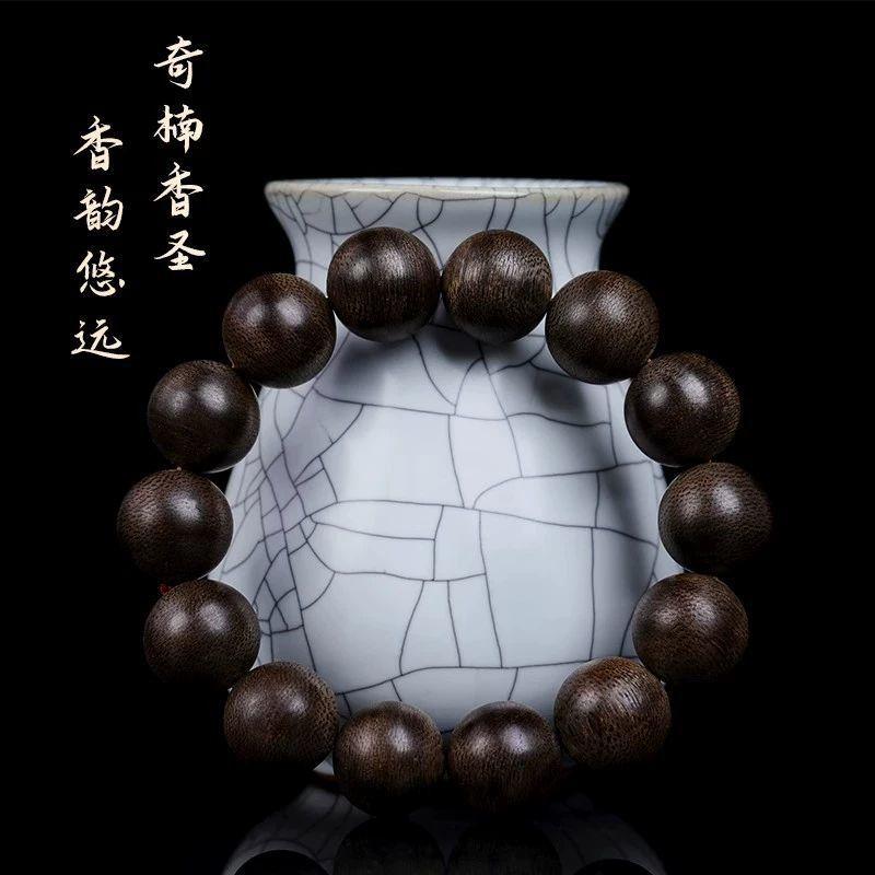 Pulsera Natural de Madera de Aloes de Nha Trang Ky Nan 108Material envejecido de aceite negro, pulsera de sándalo con 90% de densidad, cuentas budistas para hombres y mujeres