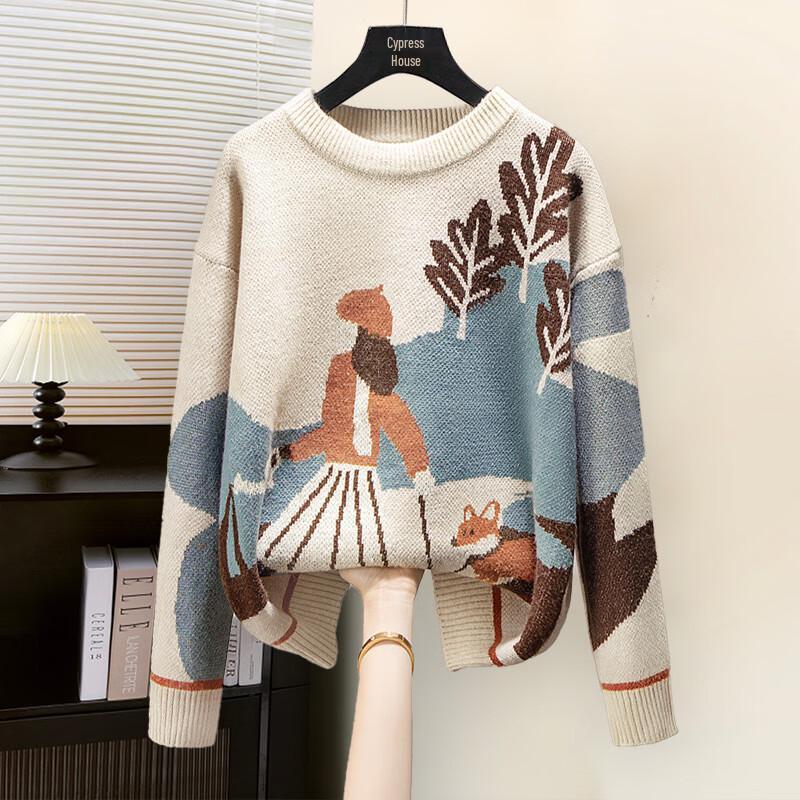 

Sibaishe Women s Cartoon Long Sleeve Round Neck Sweater