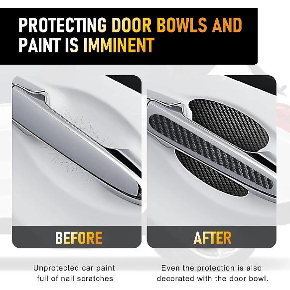 gunhunt 8 PCS Door Handle Scratch Protectors, Carbon Fiber Handle Cover Anti Scratch Stickers, Door Handle Cups Protective Film Bowl Sticker (Black)
