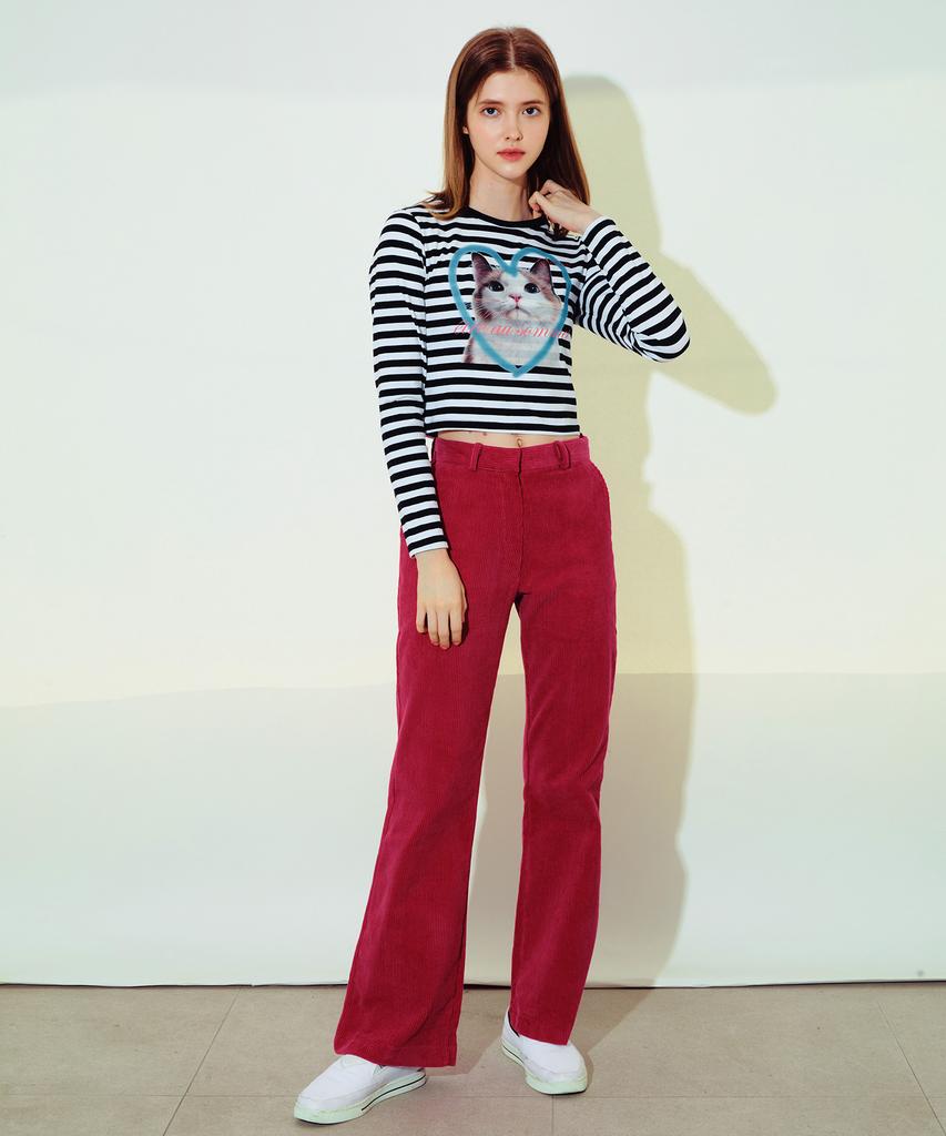 ETRE AU SOMMET Corduroy Bootcut Pants (Deep Pink)