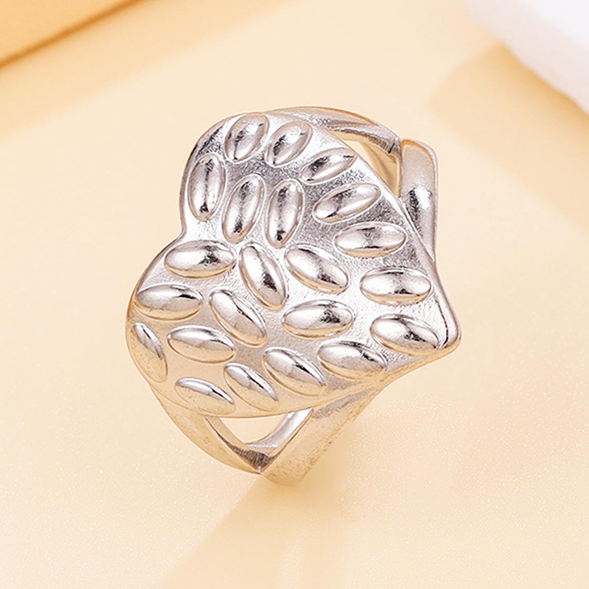 Heart-shaped Stainless Steel Ring - Geometric & Drum-textured Design for Women, European & American Chic Style