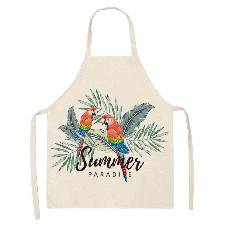 Color Bird Pattern Cleaning Art Green Aprons Home Cooking Kitchen Apron Cook Wear Cotton Linen Adult Bibs garden apron 68x55cm