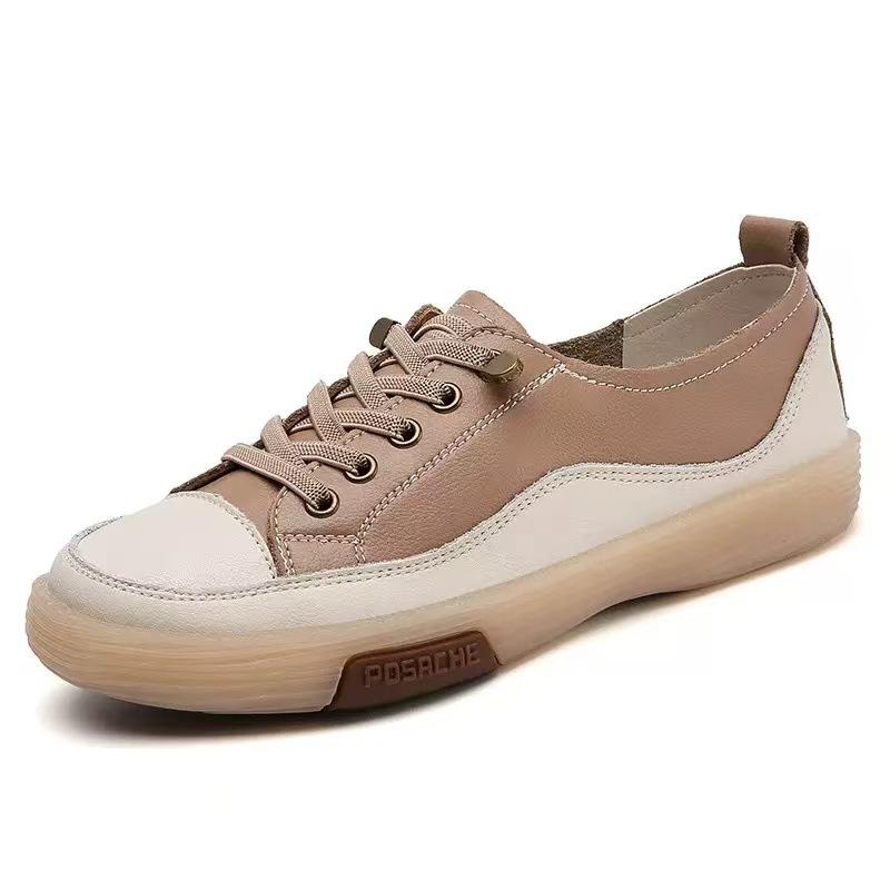 Fashion Genuine Leather Women Soft Sole Walking Shoes Girl Student 2026 Sneaker White Black Flats Female Casual Skate Trainers Summer
