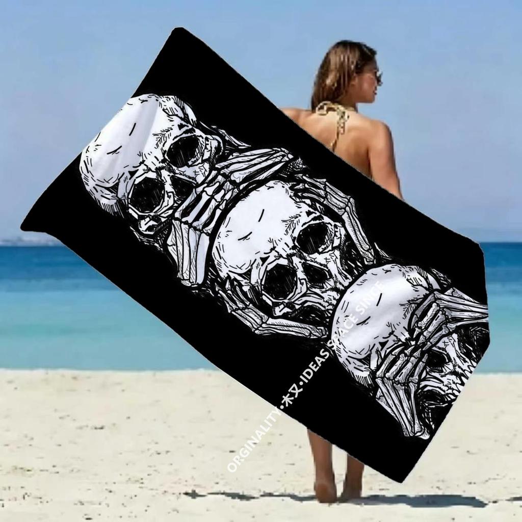 Gothic Skull Skeleton Beach Towel Patterned Sunscreen And Windproof Suitable For Swimming Pool Camping Travel