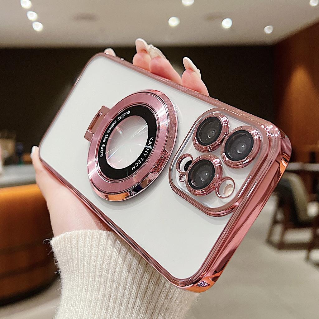 Electroplated Magnetic Stand Phone Cases Suitable for iPhone 15 Pro Max 14 Shockproof 14, Lens Protector 13 Shockproof 12 Electroplated 11