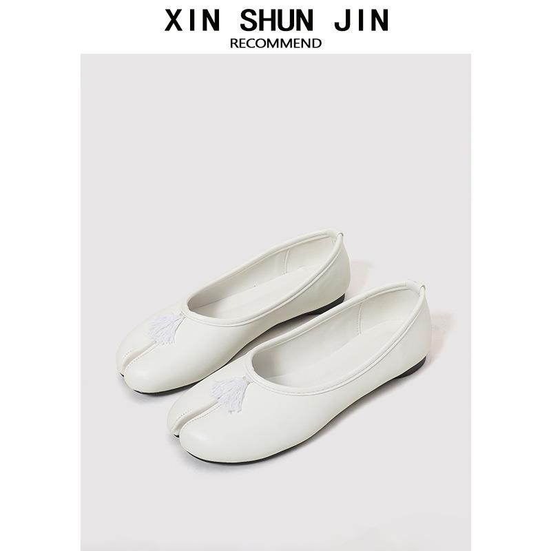 French Inner Height Increase Shallow Mouth Split-Toe Shoes Women'S One-Pedal Pig'S Trotters Shoes Niche Ballet Mary Jane Shoes