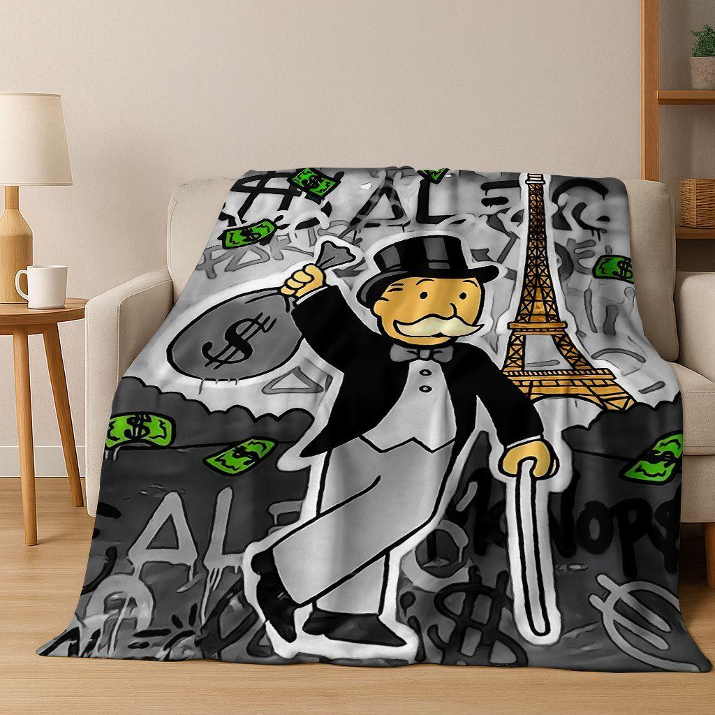 Rich Cartoon Monopoly Dollar Game Money Flannel Blanket,Cozy Soft Throw Blanket for Home Bedroom Bed Sofa Picnic Cover Gift Kids