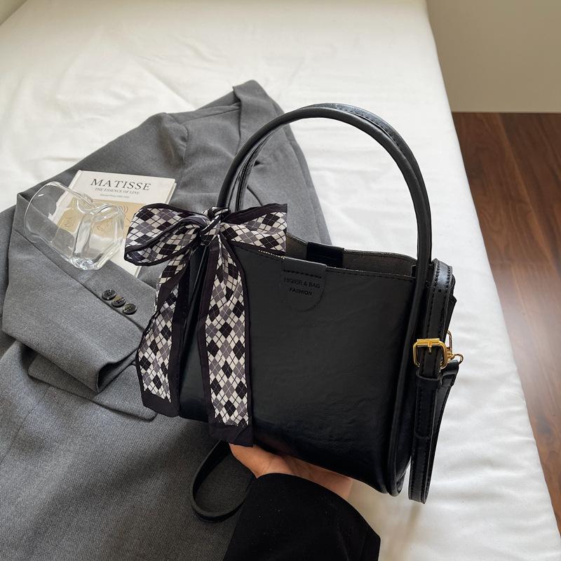 

Ретро ручная сумка-ведро женская новая модная универсальная наплечная сумка премиальной текстуры сумка-мессенджер чёрный