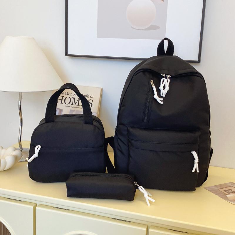 3 pcs Minimalist Backpack kit: Solid Color Backpack&handbag&Pencil Organizer Nylon Multi-Pocket For University Backpack Purse