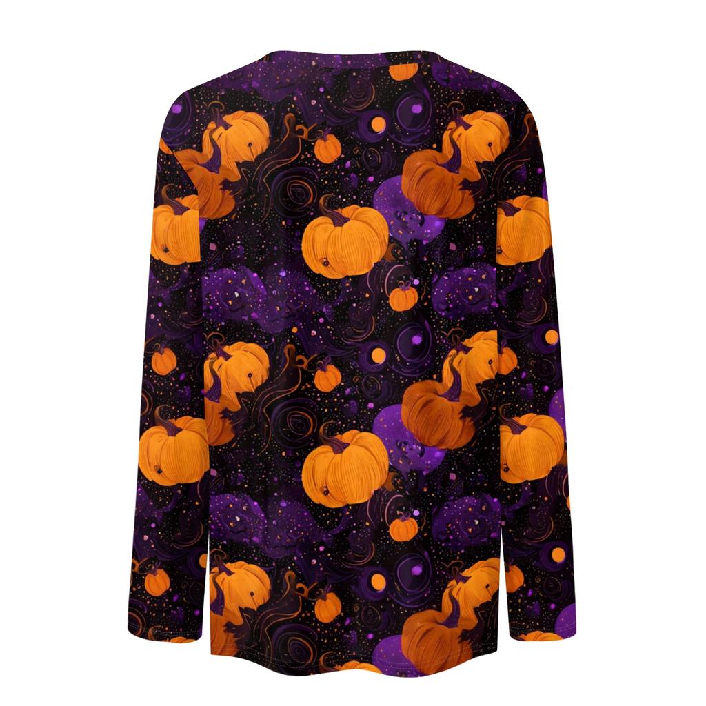 Women's Fashion Casual Long Sleeve Halloween Print Pullover Sweatshirt Crew Neck Top for Fall Seasonal Wear