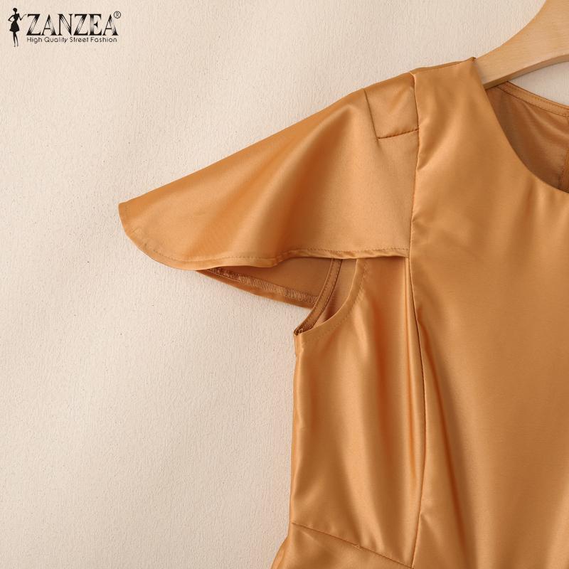 ZANZEA Damska swobodna, letnia sukienka z okrągłym dekoltem i krótkim rękawem