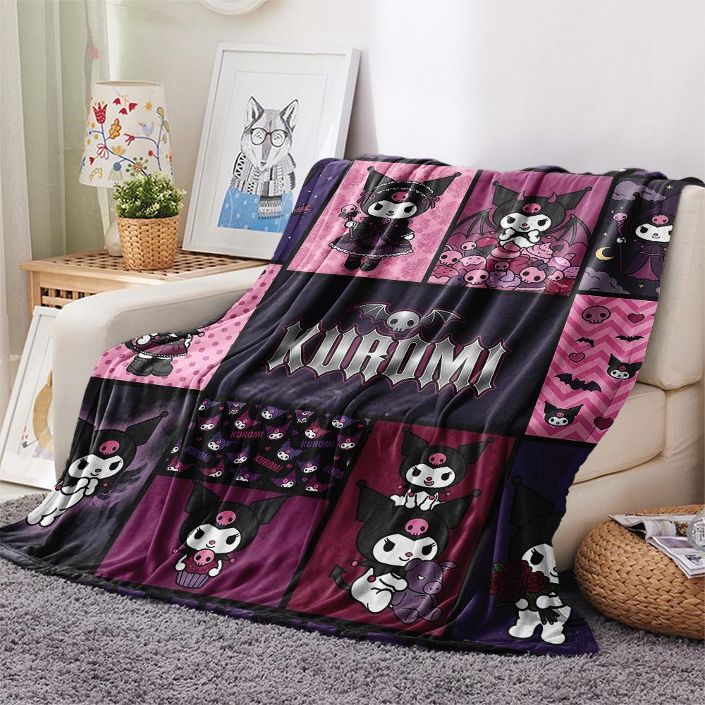 1PC Kuromi Print Flannel Blanket, High quality All Seasons, Home Decor, Warmth and Comfort, Perfect for Christmas Gifts
