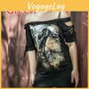 Fashion Skull Womens Printed Cool Black Tshirt Plus Size Slash Slit Tops