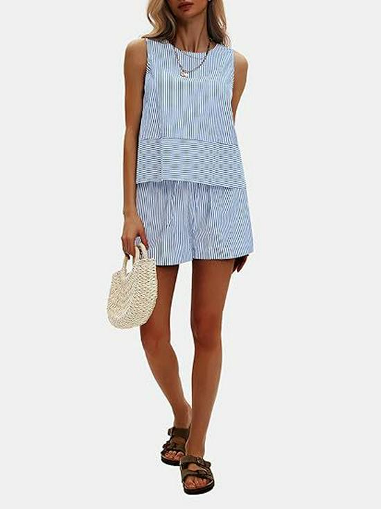 Sommer 2025 Ärmelloser Taillenanzug mit vertikalen Streifen