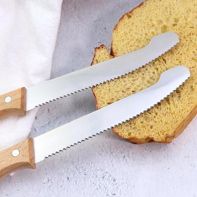 Stainless Steel Bread Knife Serrated Knife Wooden Handle Fruit Knife Bread Slicer Cake Knife Slicing Cookie Cutter