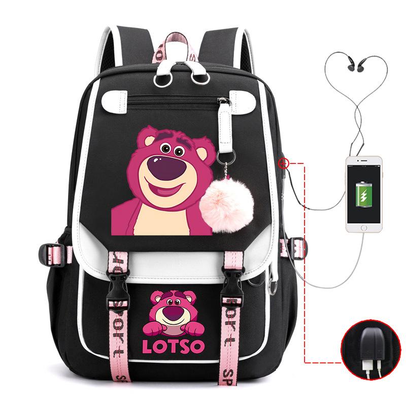 Mengmeng Xiaoqing Strawberry Bear Printing College Style Campus Primary School Student School Bag Lightweight And Large Capacity