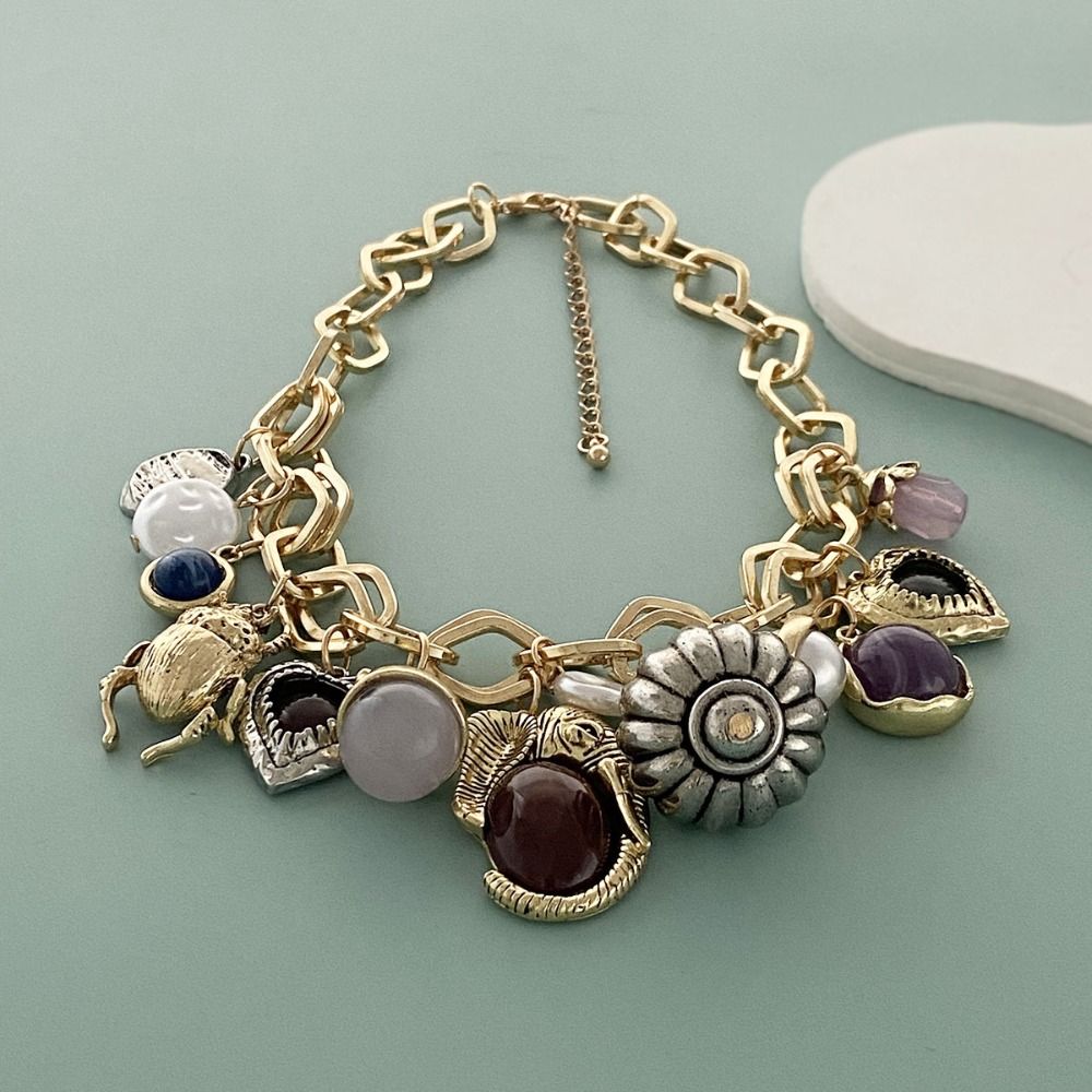 Personality Collarbone Chain Literature Suit Accessories Multi Pendant Chain Necklace  Autumn