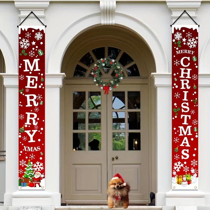 1pair Merry Christmas Banners Polyester 2D Door Banner Flag Garden Decoration Indoor Outdoor Door Decor Christmas Decoration