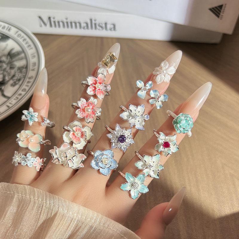 Elegant Watercolor Gradient Enamel Flower Ring for Women – Fashionable, Artistic Style, Index Finger Accessory, Light Luxury & Versatile Design.