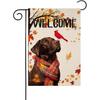 Welcome Fall Chocolate Labrador Dog Decorative Garden Flag, Autumn Cardinal Red Bird Maple Leaves Puppy Home Yard Thanksgiving Farmhouse Outdoor Decor