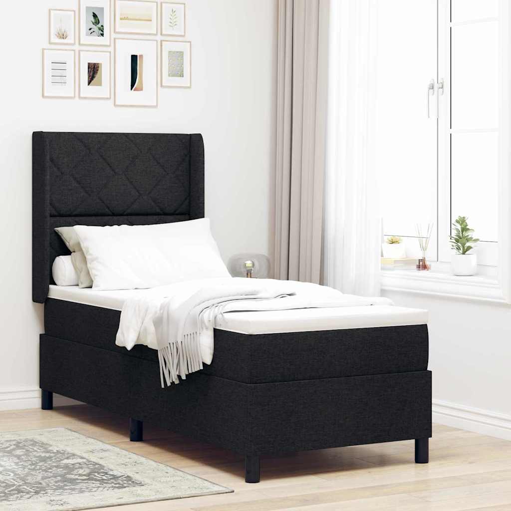 Boxspring Bed with Pillow and Headboard Black 190 X 90 Cm Fabric