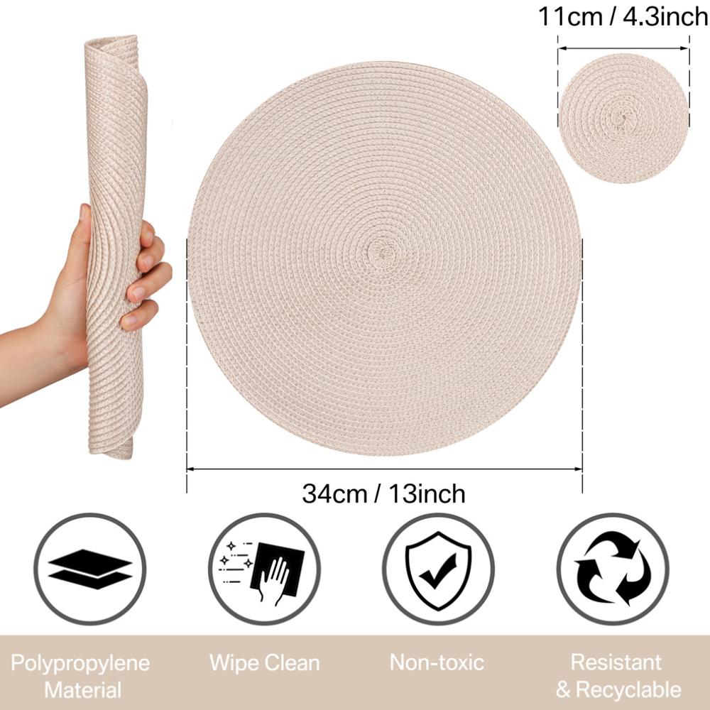 Set of 6 Round Braided Placemats Table Mats Woven Non-Slip Dining Table Heat Resistant Bowl Pads Kitchen Drink Cup Coasters