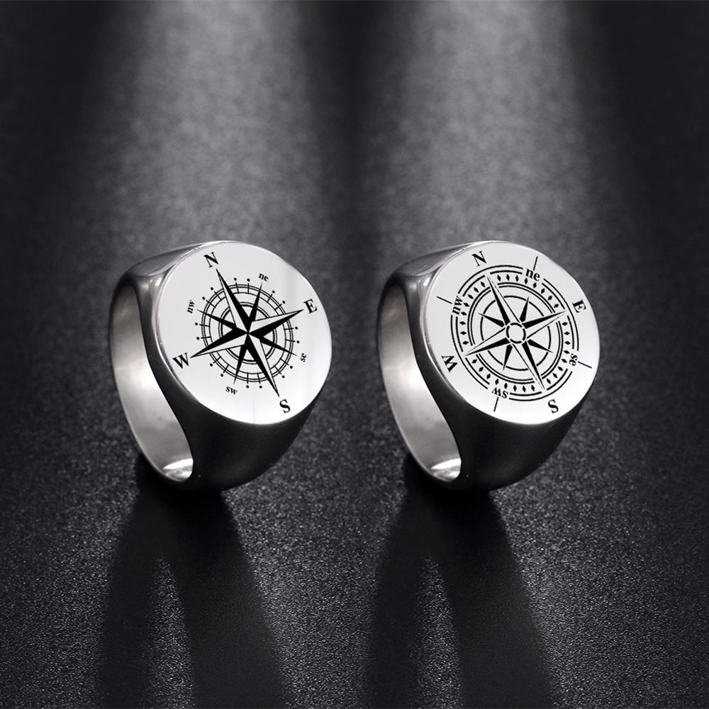 Punk Compass World Map Men Rings Stainless Steel Pirate Sailor Amulet Ring Hip Hop Vintage Party Jewelry Creativity Gift
