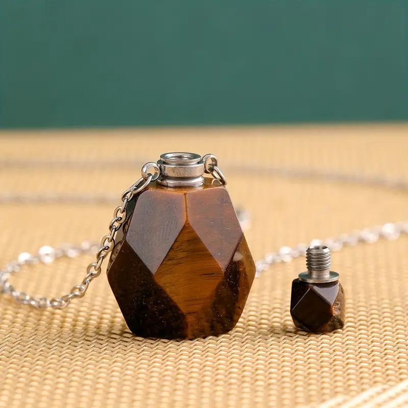 1pc Natural Stone Perfume Bottle Pendant Necklace Stainless Steel Aromatherapy Essential Oil with Stone Quartz for Women