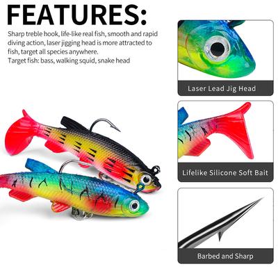 5 Stück Barsch Forelle Weiche Angelköder für Süßwasser & Salzwasser Weiche Silikon Tintenfisch Angelköder Angelköpfe Haken