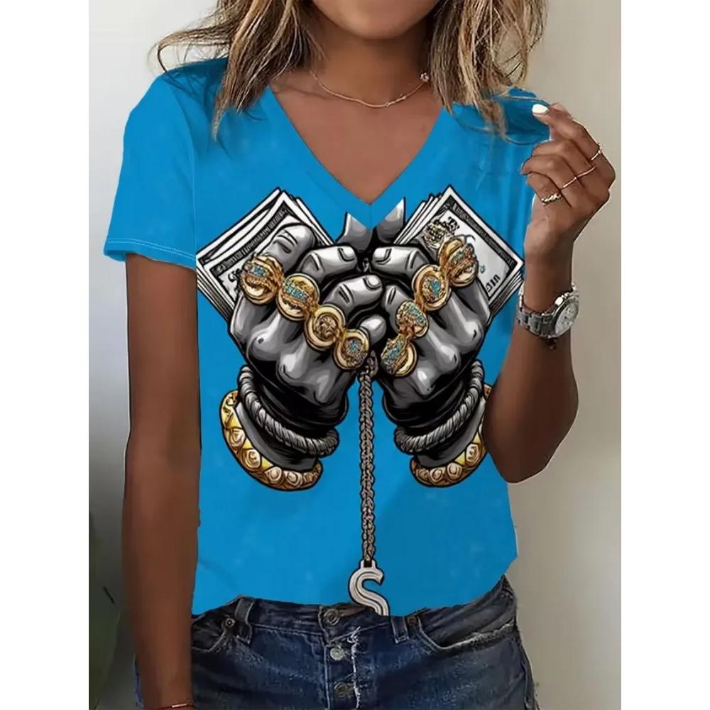 Daily Breathable V-neck Women's Top Versatile Short Sleeve Fashionable Loose T-Shirts Women’s