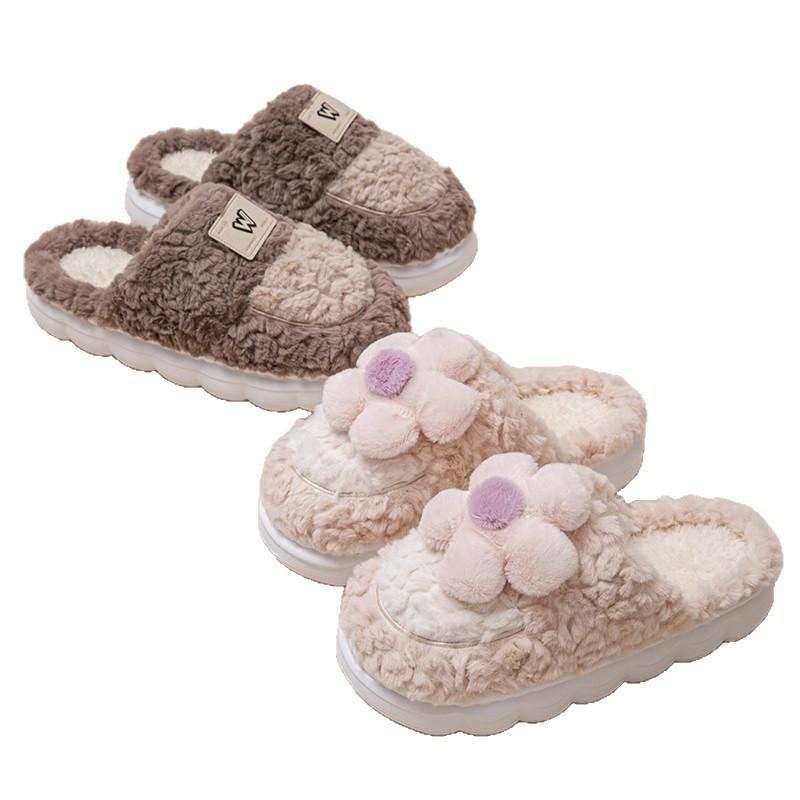Thick bottom step on shit feeling warm cotton slippers autumn and winter 2025 new indoor home plush cute cotton mop
