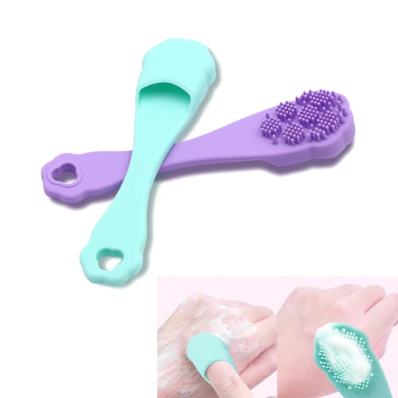 Finger Cover Long Handle Design Silicone Cleansing Face Brush Washing Facial Pore Cleaner Exfoliator Face Detail Washing Brush