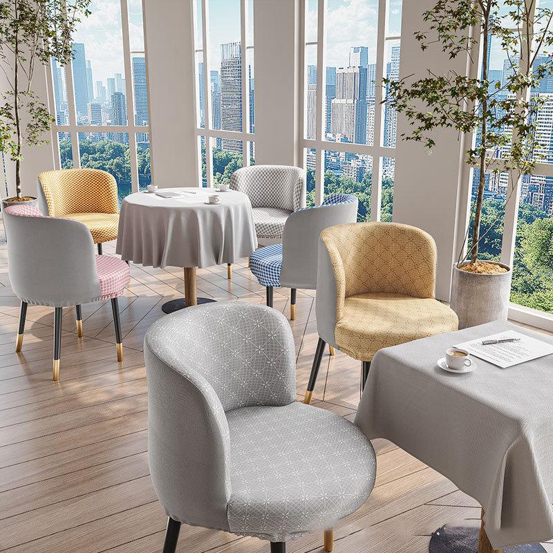 Ice Silk Semi-Circular Chair Cover Short Back Dining Chair Cover Curved Chair Protector for Kitchen Hotel Elastic Seat Cover New