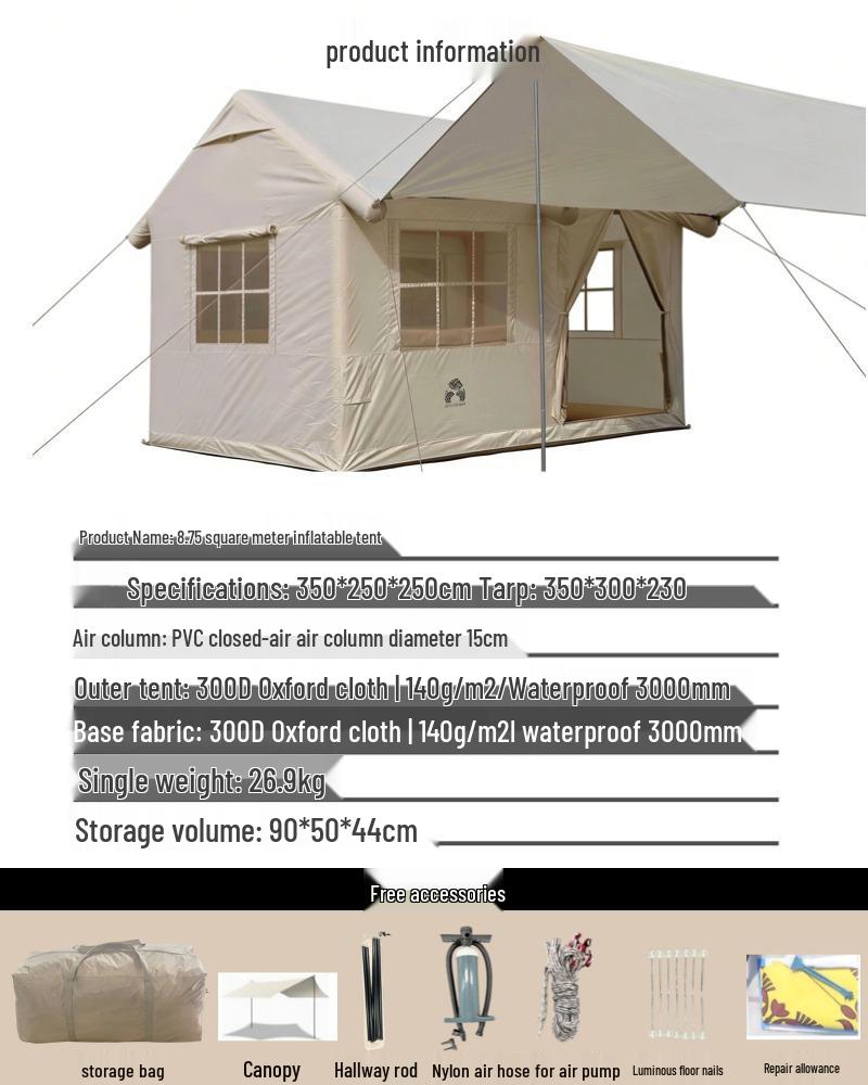 Inflatable Outdoor Camping Tent - Family Travel & Picnic, Portable, One Bedroom & Living Room, Rainproof & Sun Protection, In Stock