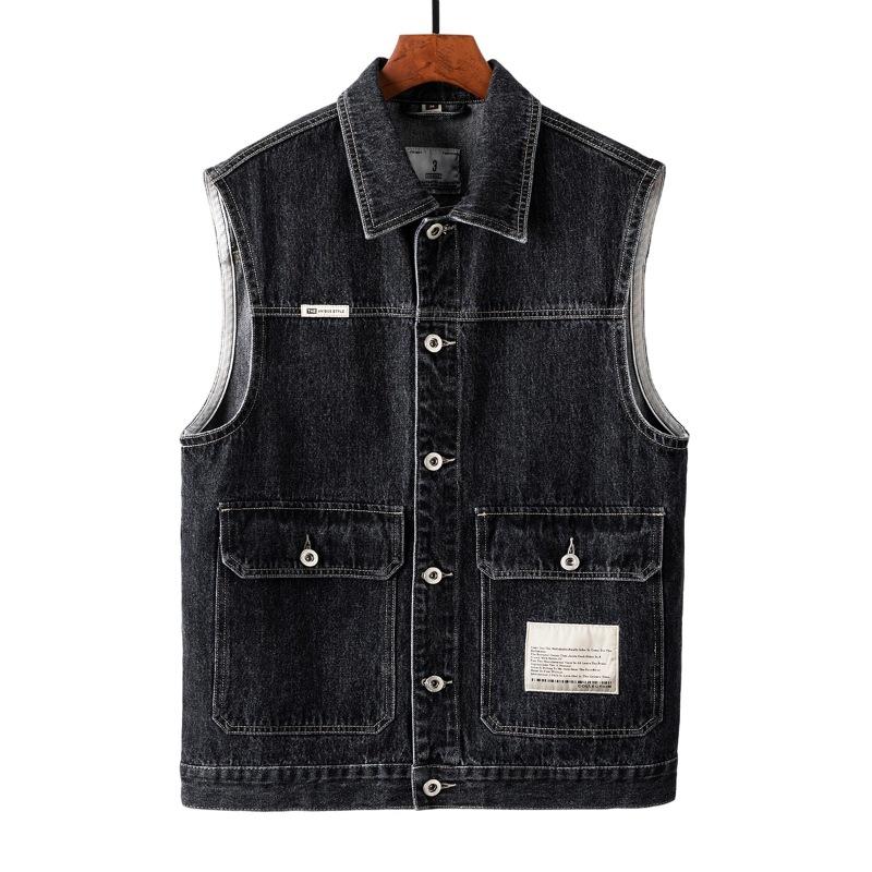 Men's Plus Size 7XL Korean Fashionable Loose Washed Denim Vest - Spring and Autumn Youth Casual Multi-Pocket Sleeveless Jacket