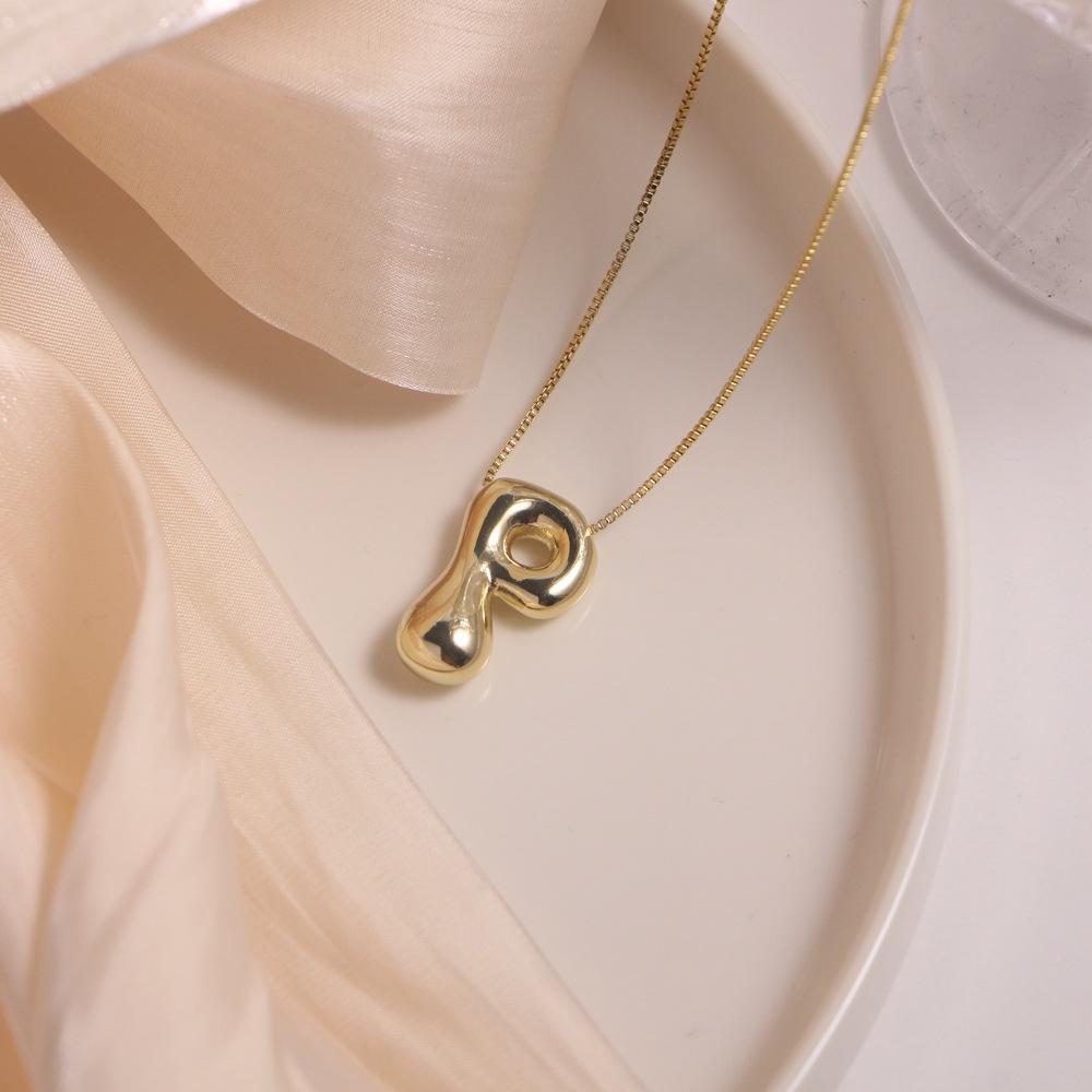 Gold Plated Balloon 26 Letter Necklaces Smooth Stainless Steel Bubble Initial Pendant Chunky Women Personality Chain Jewelry