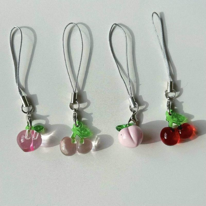 Fruit themed Mobile Attachment Beautiful Peach/Cherries Charm Lovely Fruit Cellphone Cord for Fruit Enthusiasts