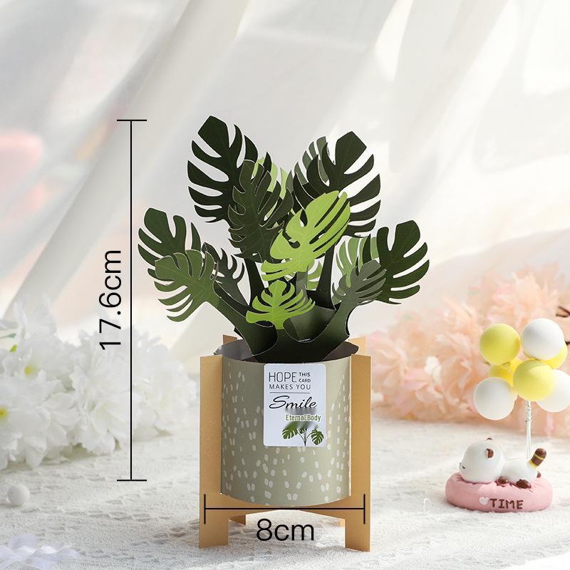 Monstera 3D Pop-up Handmade Card: Creative Thanksgiving Greeting with Blessing Message