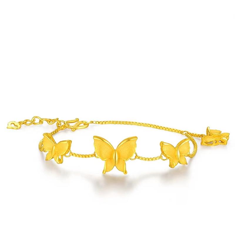 Vietnam Gold Plated Butterfly Jewelry Set: Bracelet, Necklace, Earrings - Women's Fashion Accessory