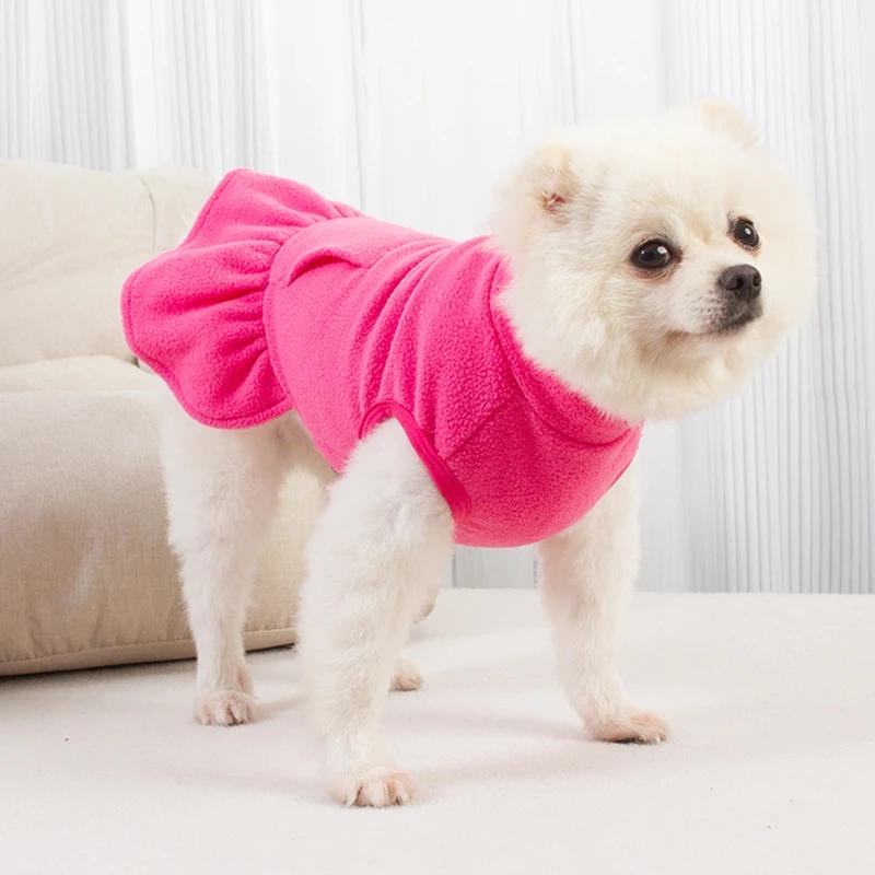 Warmes Fleece Hunde Prinzessinnenkleid Herbst Winter Haustierrock mit D-Ring für kleine Hunde Katzen Welpenkleid Yorkies Malteser Rock