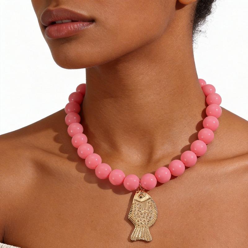 Collana Pendente Pesce Fatto a Mano con Perline Stile Vacanza Naturale Spiaggia Oceanica per Donne