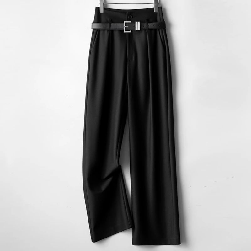 

Gray Spring/Summer High Waist Slim Looking Casual Long Pants Suit Black [send belt]] XL [57.50 kg-62.50 kg]]