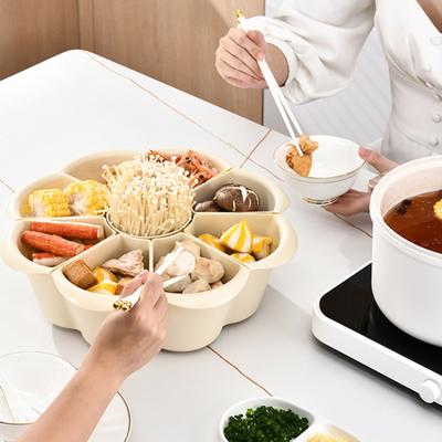 Hot Pot Essenszubereitungstablett, 6/9 Fächer, 360° drehbarer Abflussboden, Kunststoff, für Küche, Gemüse, Servieren, Spülen, Behälter, Platte