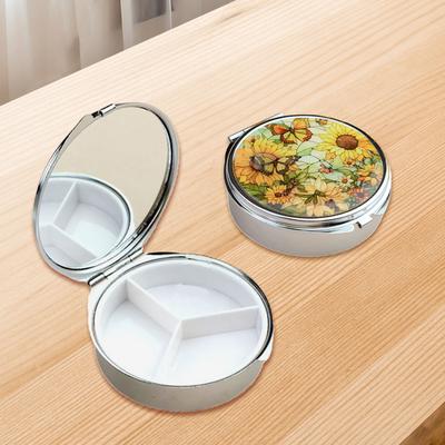 Portable Metal Jewelry Organiser With Mirror And Secure Closure For Travel Medicine Storage Container with Compartment