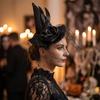 Folds Halloween Witch Hat Feather Design Wizard Cap Portable Retro Veil Witch Hat  Party