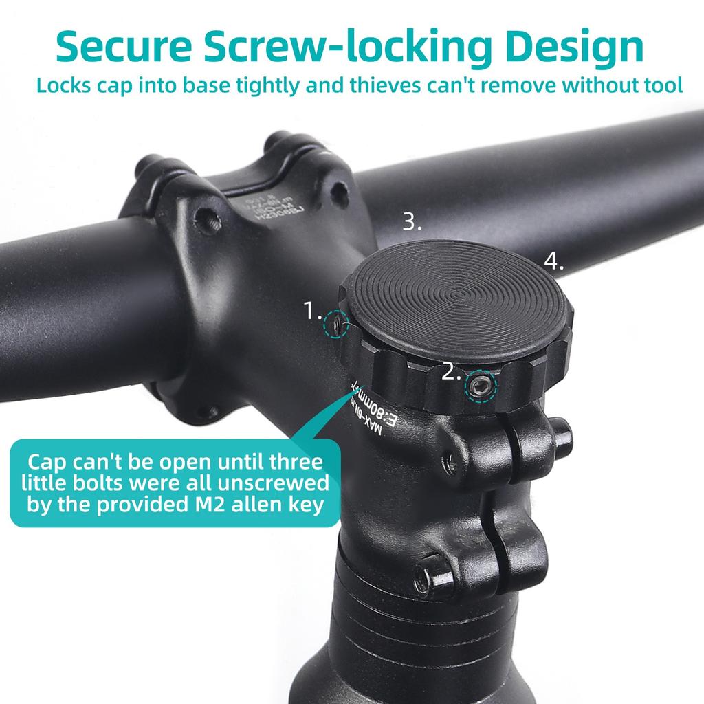 DDJ for Bike Mount Hidden Stem Cap | 1-1/8" & 1-1/4" Size | Bike Holder | -Theft Bike GPS Case with Locking Screw, for Headset Cap